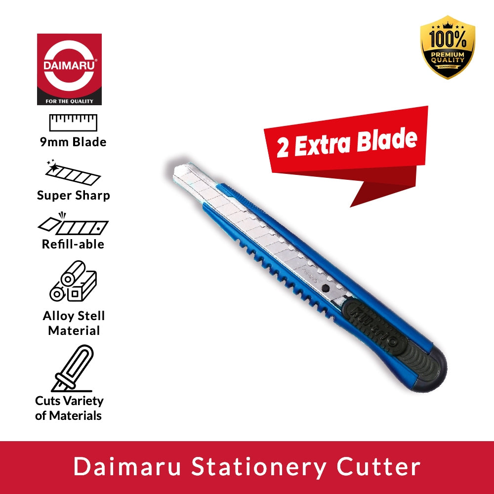 Daimaru Stationery Cutter 9mm Auto Lock Cutter Serbaguna Presisi untuk Kantor, Sekolah & Rumah