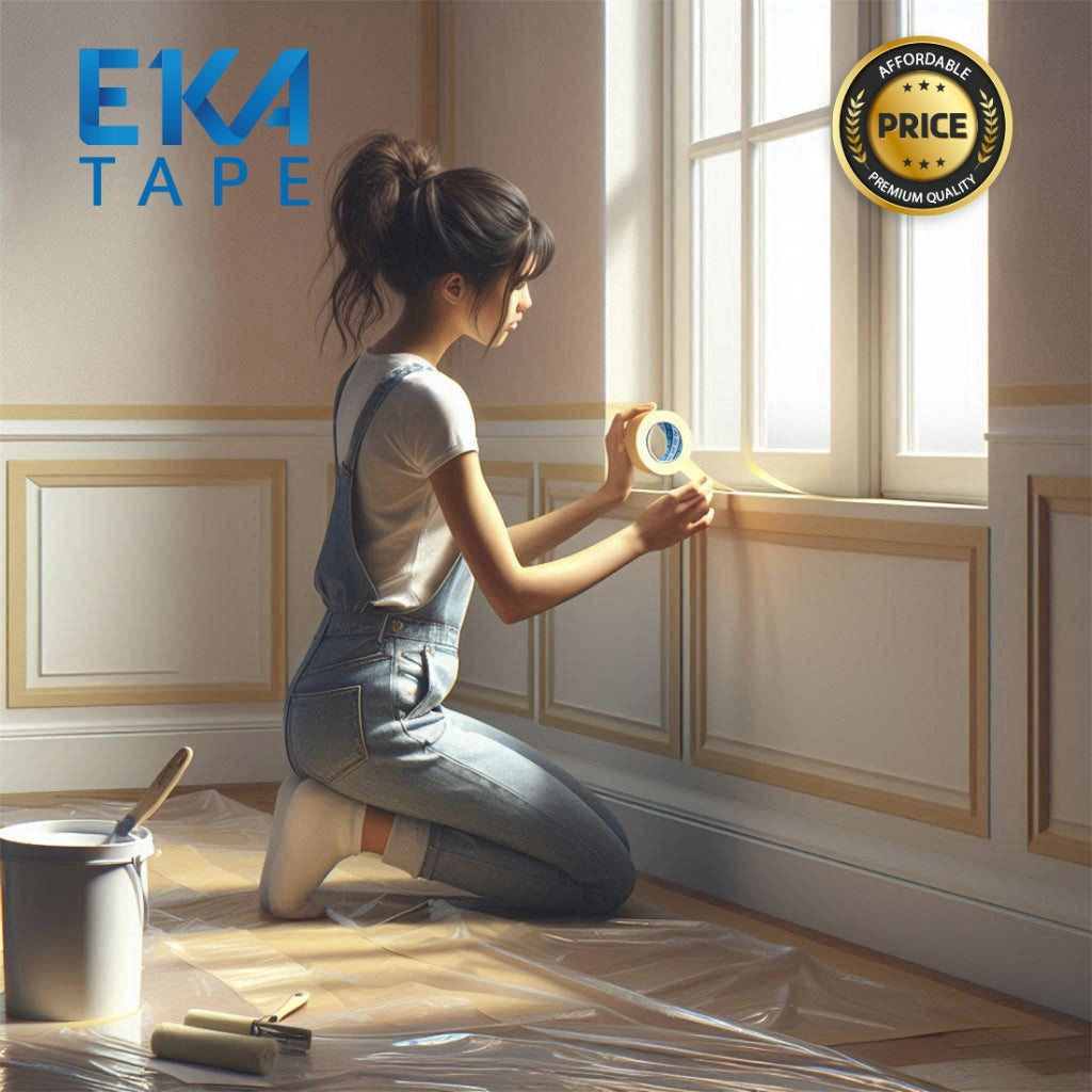 EKA Masking Tape Kertas 24mm x 20M Selotip Kertas Kuat Ramah Kantong ideal untuk Pengecatan, Kerajinan Tangan, & Kantor.