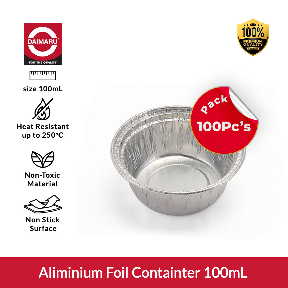 Daimaru Aluminium Foil Tray Round 100ml Food Grade Disposable Baking & Takeaway Container