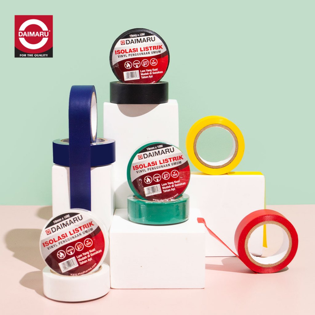 Daimaru PVC Insulation Tape 19mm x 10M Lakban Listrik Paket 6 Warna