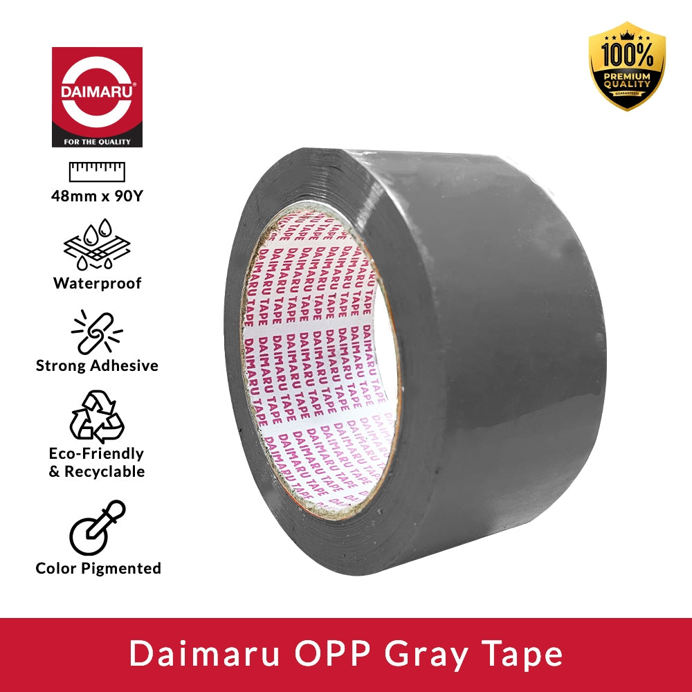 Daimaru OPP Gray Tape Lakban Abu-abu 48mm x 90 Yard Lakban Plastik Daimaru OPP Tape dengan daya rekat kuat dan ketebalan 45 micron untuk keperluan rumah tangga atau kantor