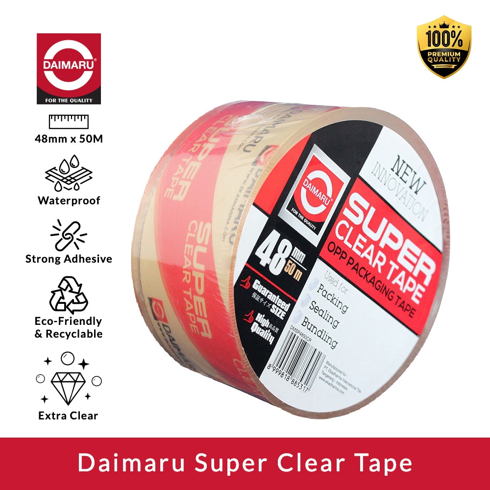 Daimaru OPP Lakban Bening Super Clear Tape 48mm x 50M Kualitas Terbaik Waterbase Non-toxic Material Eco-Friendly & Recyclable Lem Super Kuat