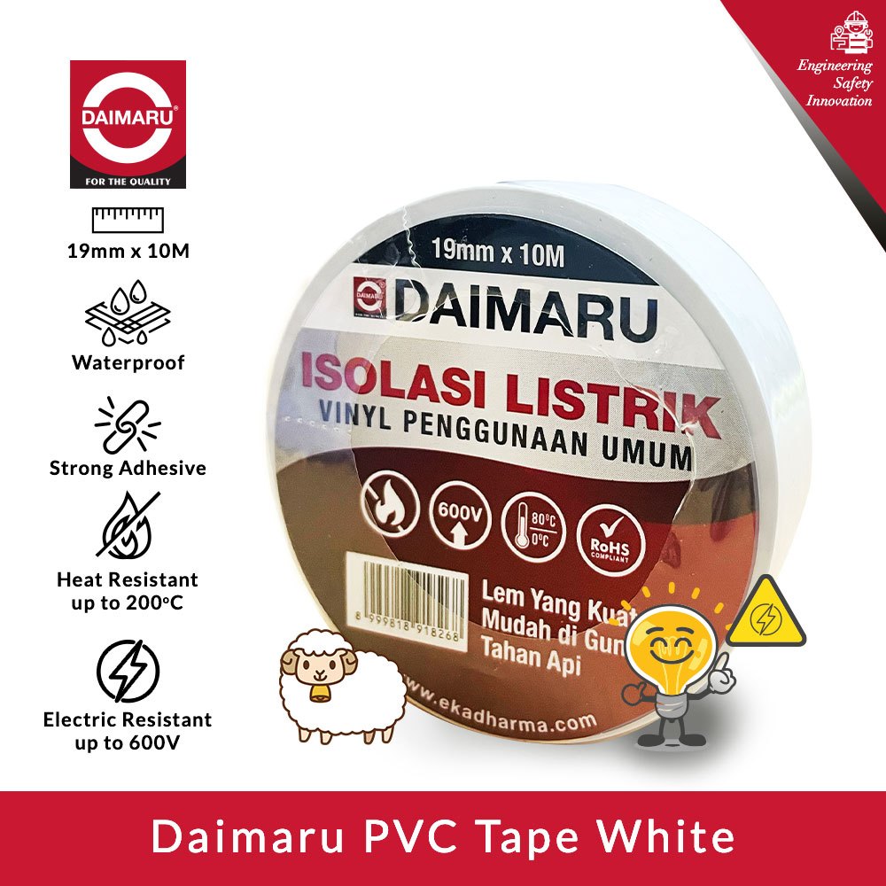Daimaru PVC Insulation Tape White 19mm x 10M Isolasi Listrik Putih Tahan Suhu Ekstrem & Kelembapan Solusi Serbaguna untuk Industri