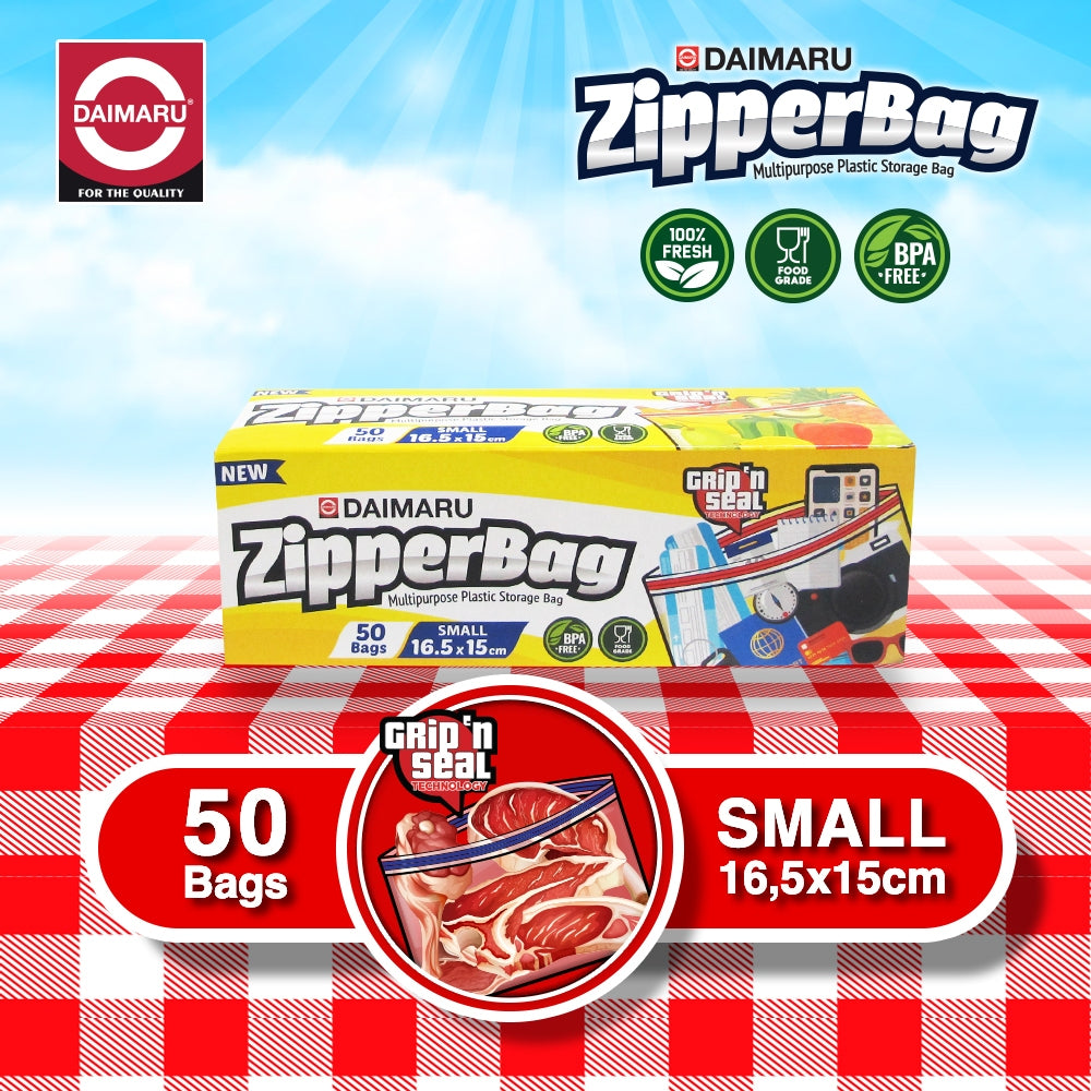 Daimaru Zipper Bag Small 16,5 x 15 cm Isi 50 Bags BPA Free Kantong Zip Lock Penyimpanan Makanan