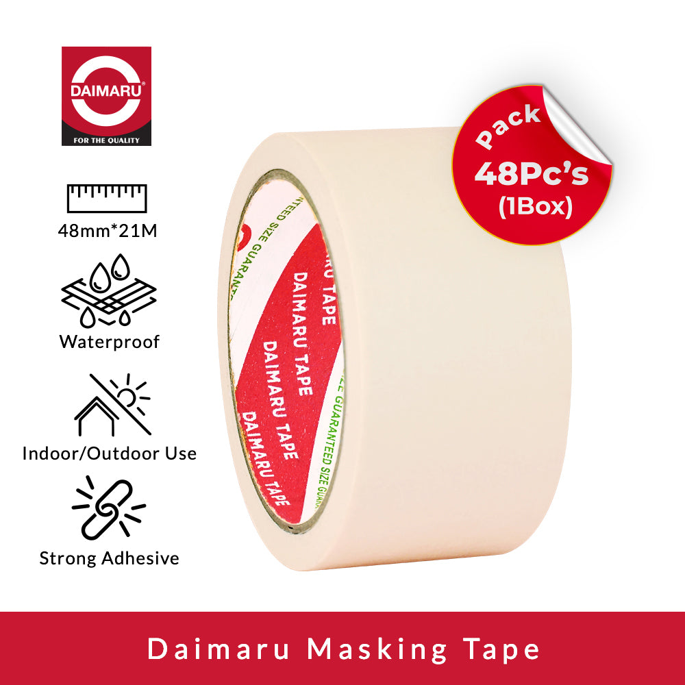 Daimaru Masking Tape  48mm x 21M Lakban Kertas Warna Cream 48Pcs Waterproof Single Side Adhesive Tahan Air untuk Pengecatan Mobil dan kanvas tanpa merusak permukaan