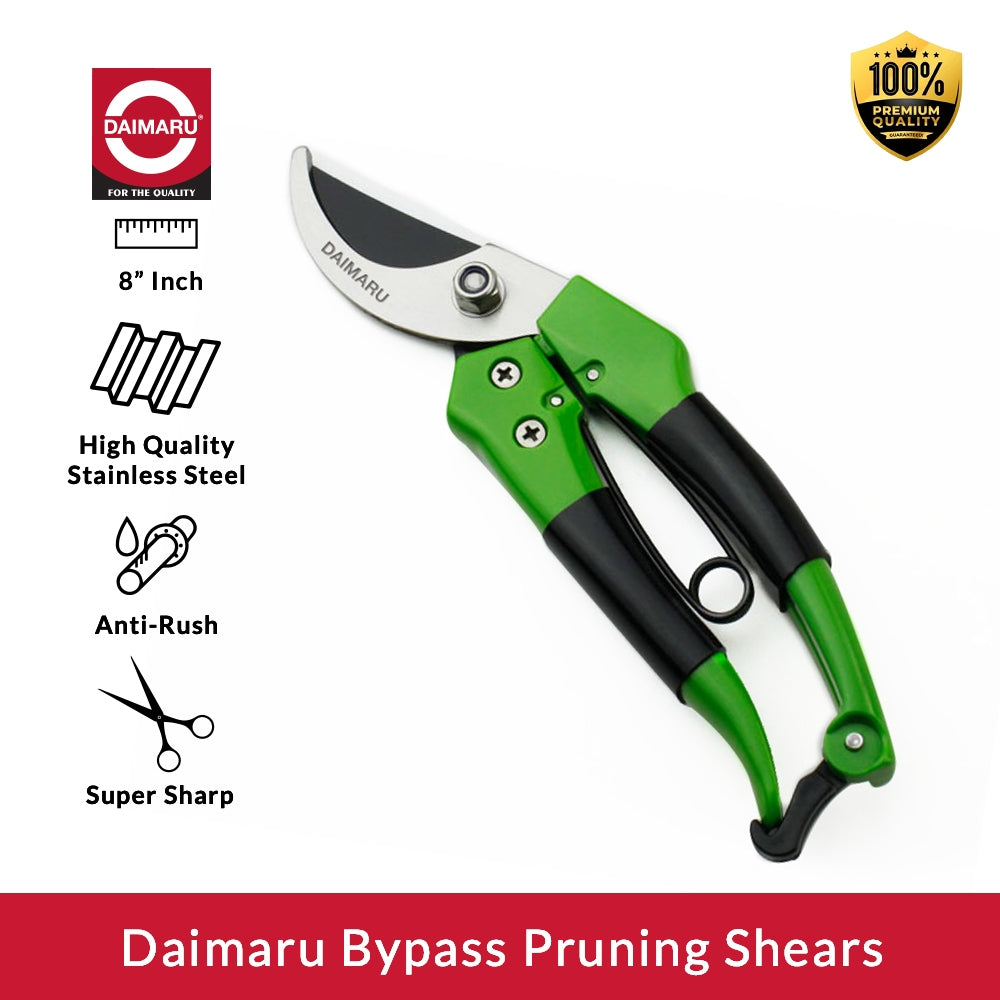 Daimaru Bypass Shears Gardening 8 Inci Stainless Steel Hijau Hitam Heavy Duty Alat Potong Gunting Taman Super Sharp untuk Berbagai Kebutuhan Berkebun