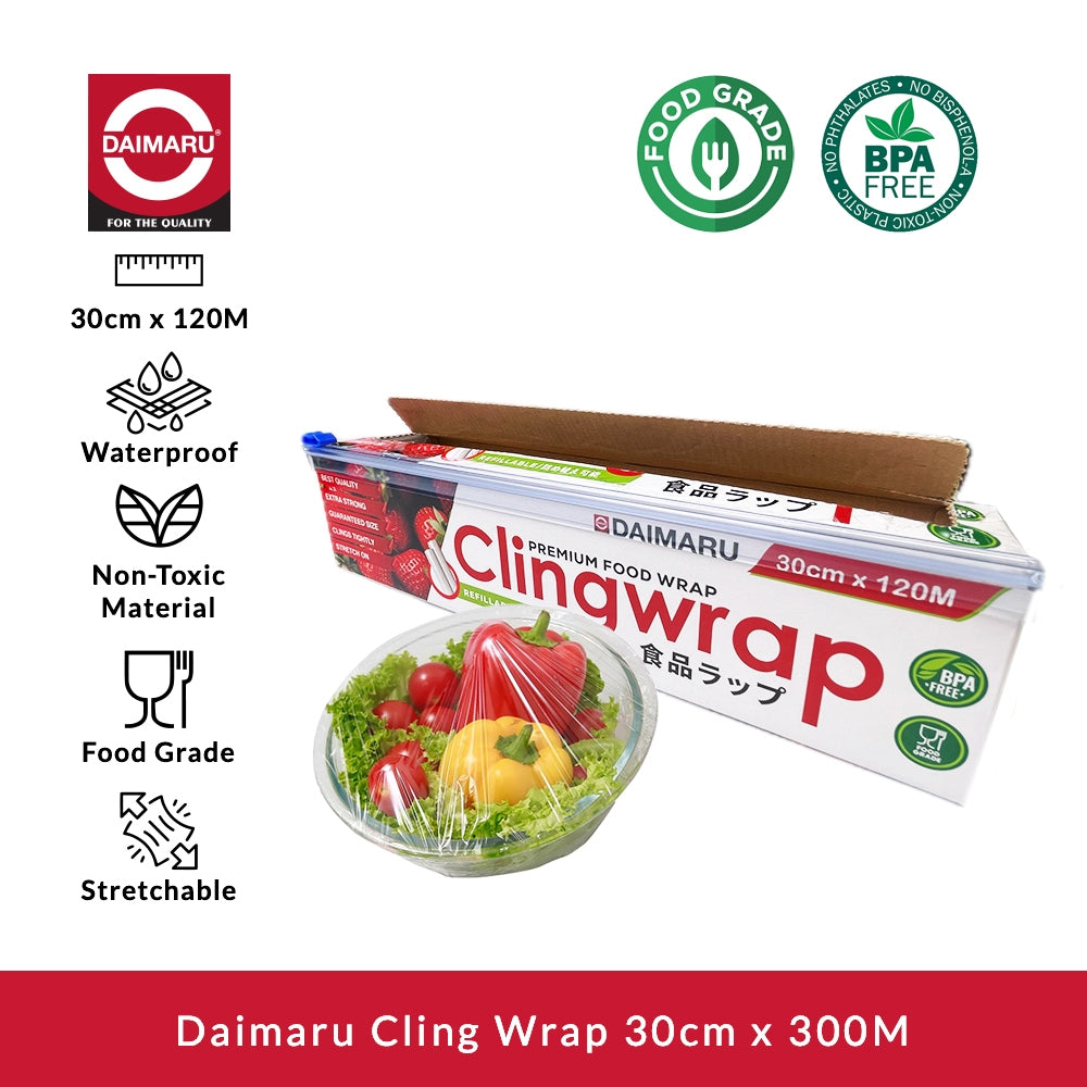 Daimaru Cling Wrap Food Grade 30cm x 120M BPA Free Kemasan Hard Box untuk Industri Horeca Waterproof Non-Toxic Material Food Grade