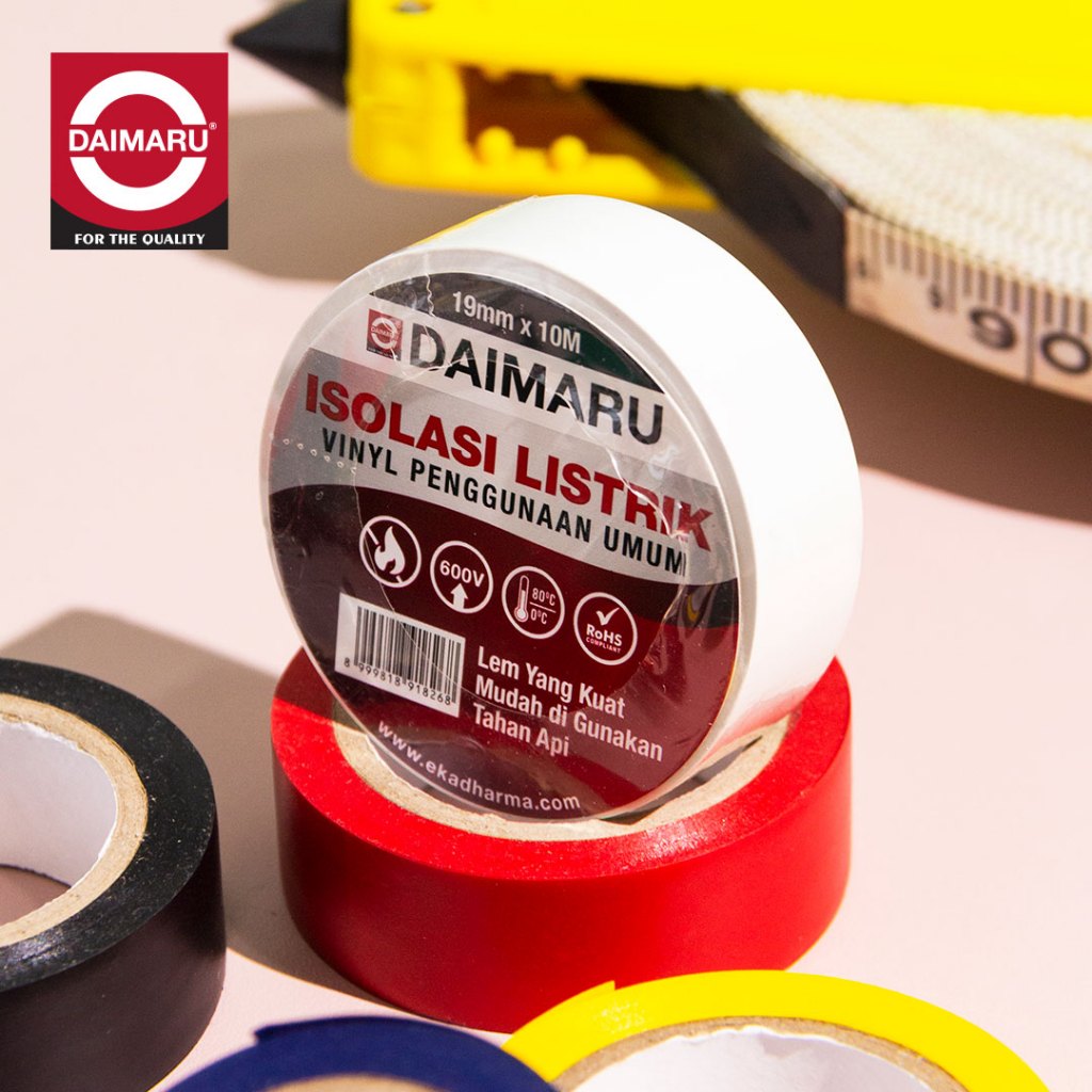 Daimaru PVC Insulation Tape White 19mm x 10M Isolasi Listrik Putih Tahan Suhu Ekstrem & Kelembapan Solusi Serbaguna untuk Industri