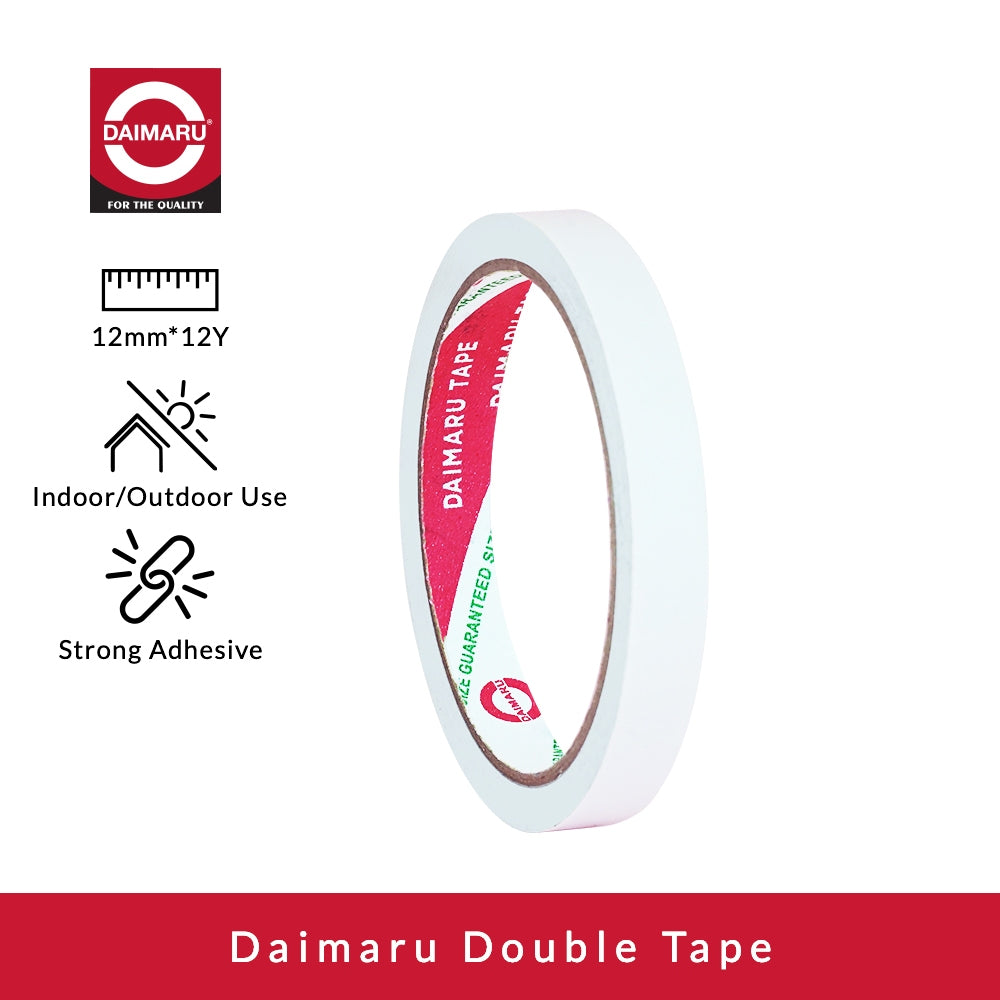 Daimaru Double Tape 12mm x 12Y Lem Kertas Kuat Tidak Merusak Bahan Cocok untuk Menyambung Kertas Penempel Kulit Tas Segel Amplop