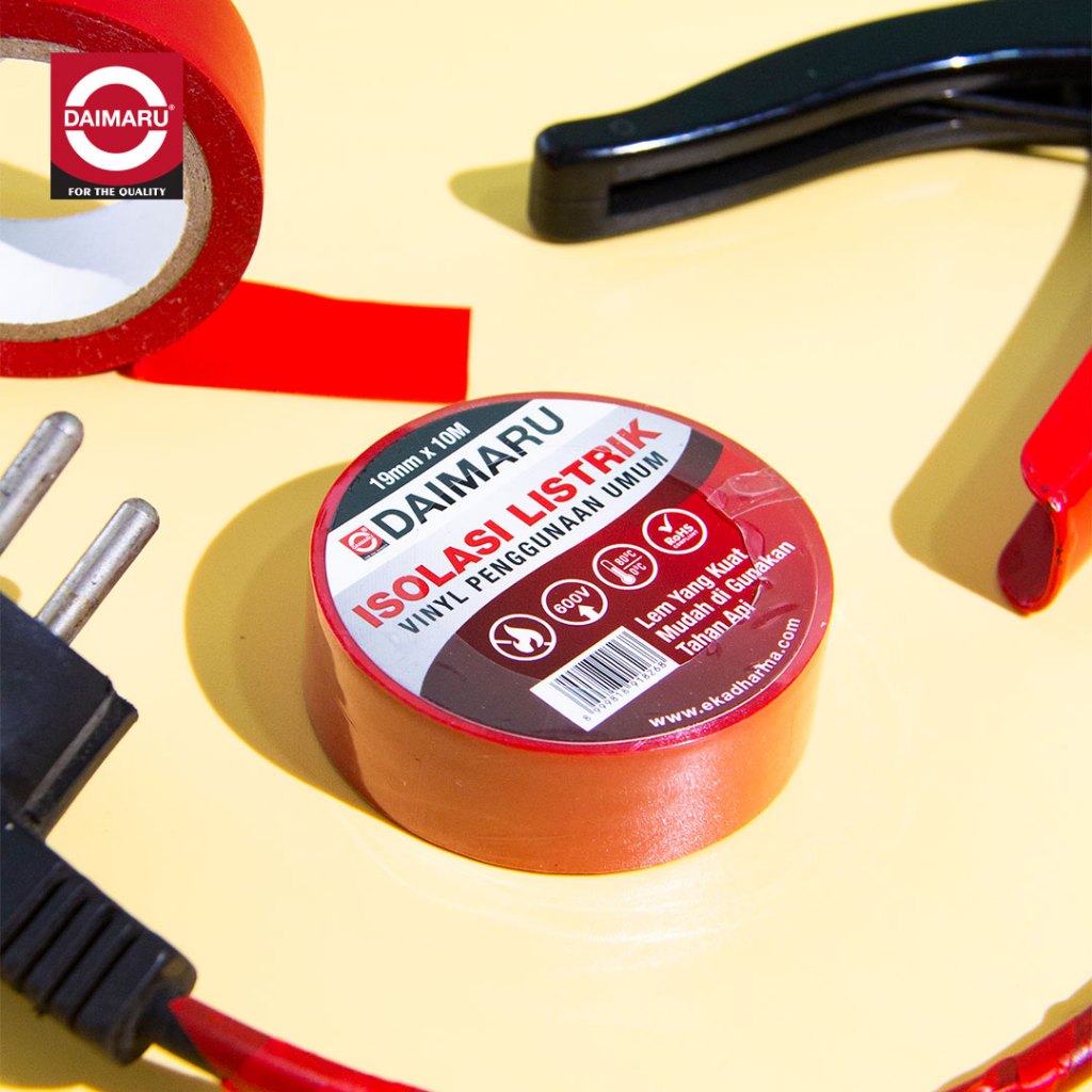 Daimaru PVC Insulation Tape Red 19mm x 10M Isolasi Listrik merah Kualitas Unggul Tahan Suhu & Kelembapan Ideal untuk Industri dan Rumah Tangga