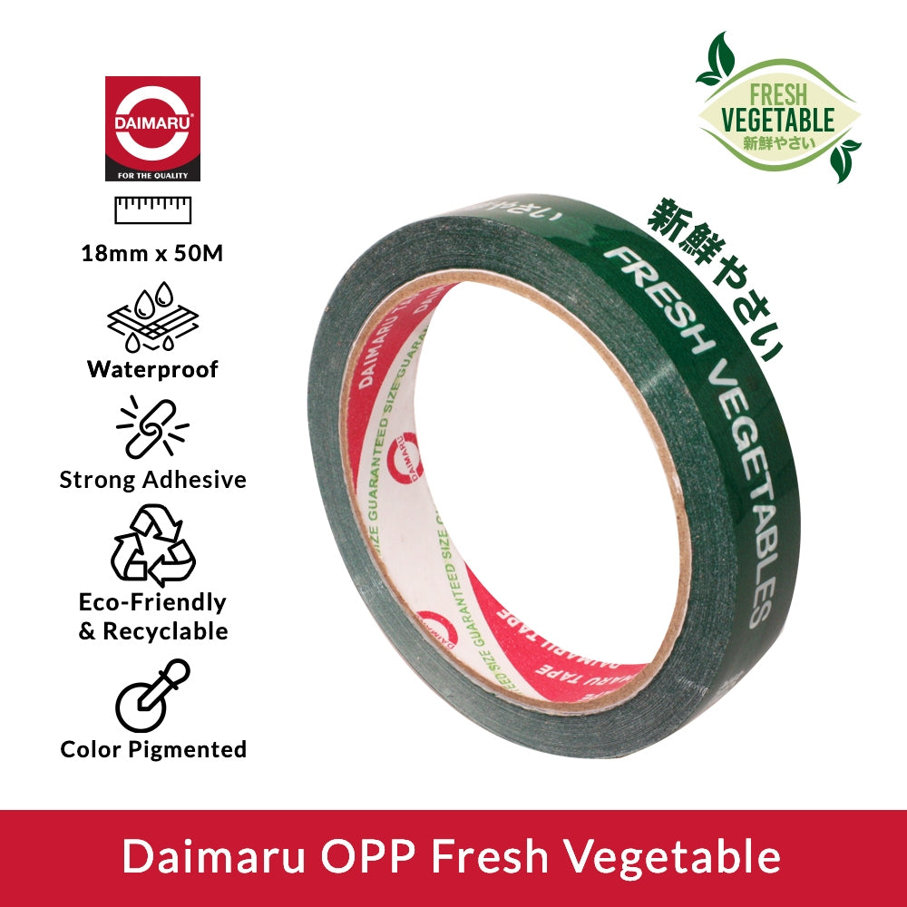 Daimaru OPP Fresh Vegetable 18mm x 50M Lakban Tahan Air Lem Kuat Ramah Lingkungan Cocok untuk Sayur-sayur Supermarket dan Pasar