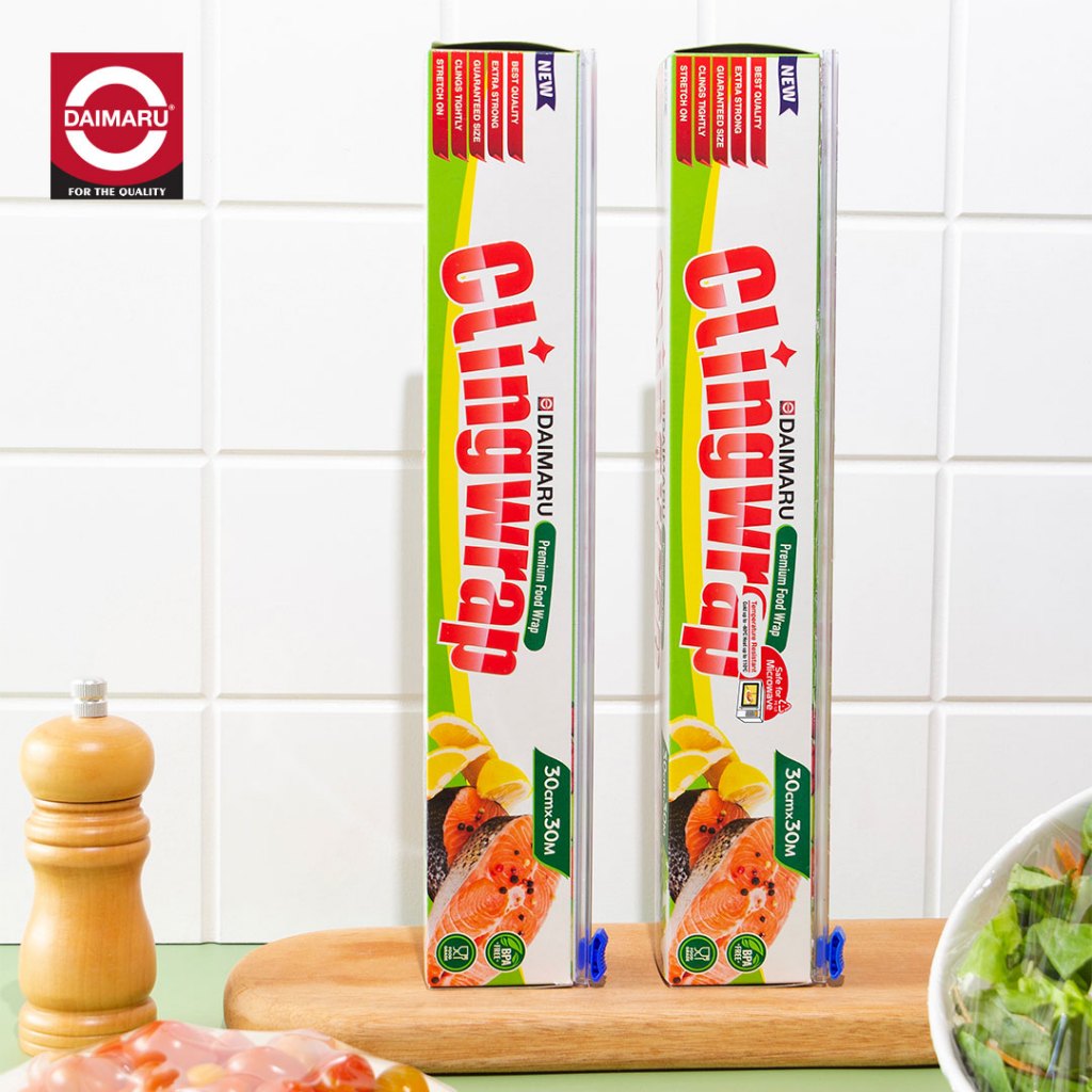 Daimaru Cling Wrap Food Grade 30 cm x 30 M Plastik Pembungkus Aman Ramah Lingkungan dengan Pisau Baru Zip Safe Jaga Kesegaran Makanan