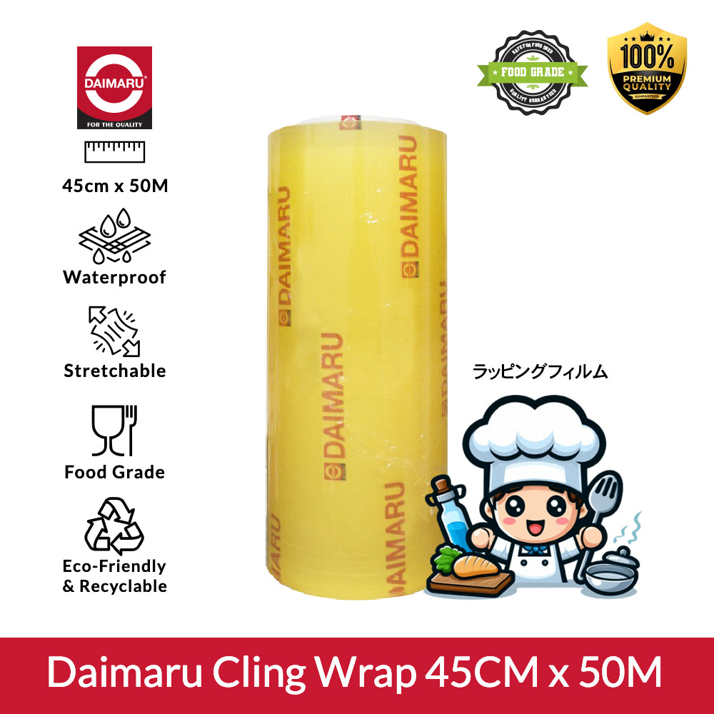 Daimaru Cling Wrap 45cm X 500M Tebal 12 Micron Food Grade Plastik Transparan Aman untuk Makanan dan Sayuran