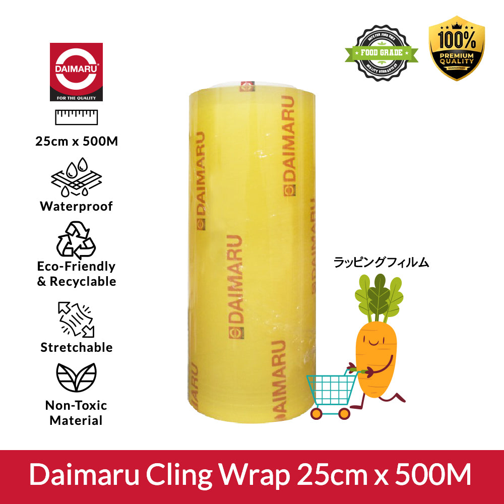 Daimaru Cling Wrap 25cm X 500M Tebal 12 Micron Food Grade Plastik Transparan Aman untuk Makanan dan Sayuran