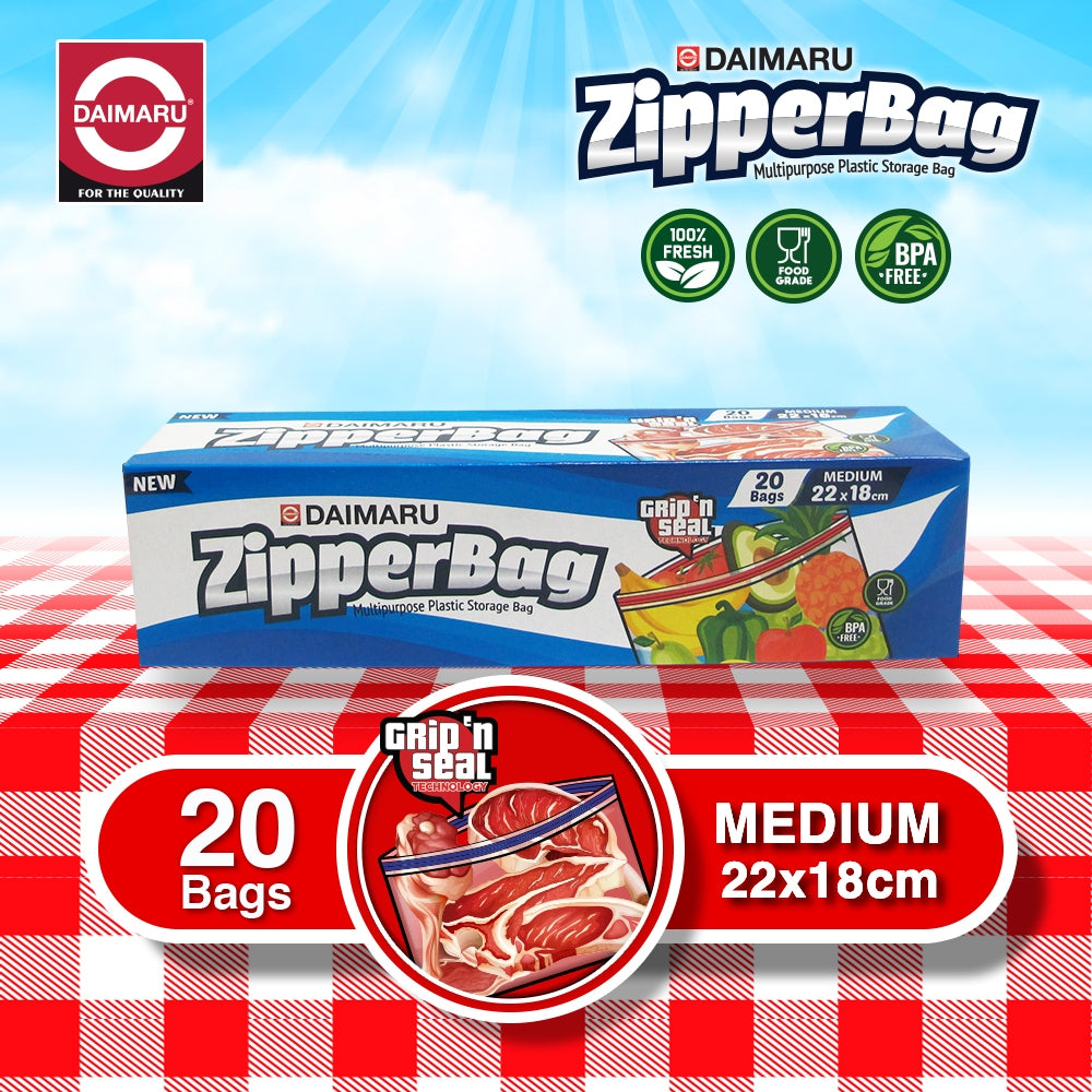 DAIMARU Zipper Bag Medium 22 x 18 cm BPA Free 20 Bags