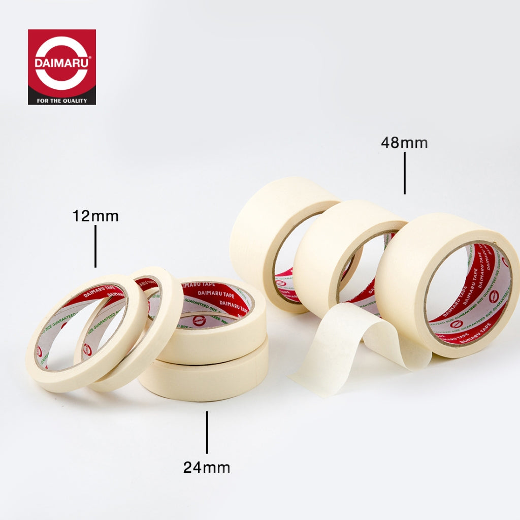 Daimaru Masking Tape Lakban Kertas Cream 12mm x 21M Single Side Adhesive Tahan Air untuk Pengecatan Mobil dan Stiker Waterproof Tidak Merusak Permukaan