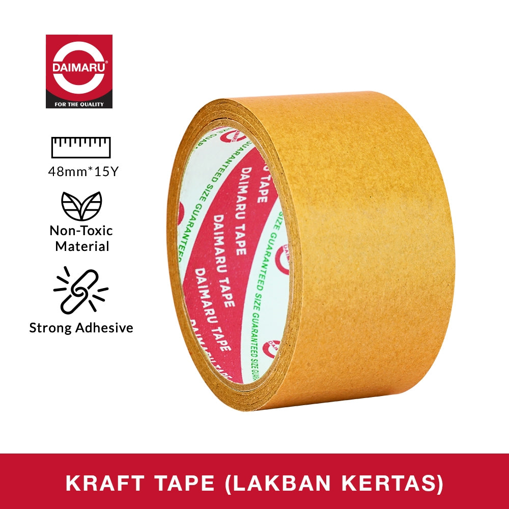 Daimaru Kraft Tape 48mm x 15Y Lakban Kertas Coklat Single Side Adhesive untuk Pengemasan Barang dan Ekspor