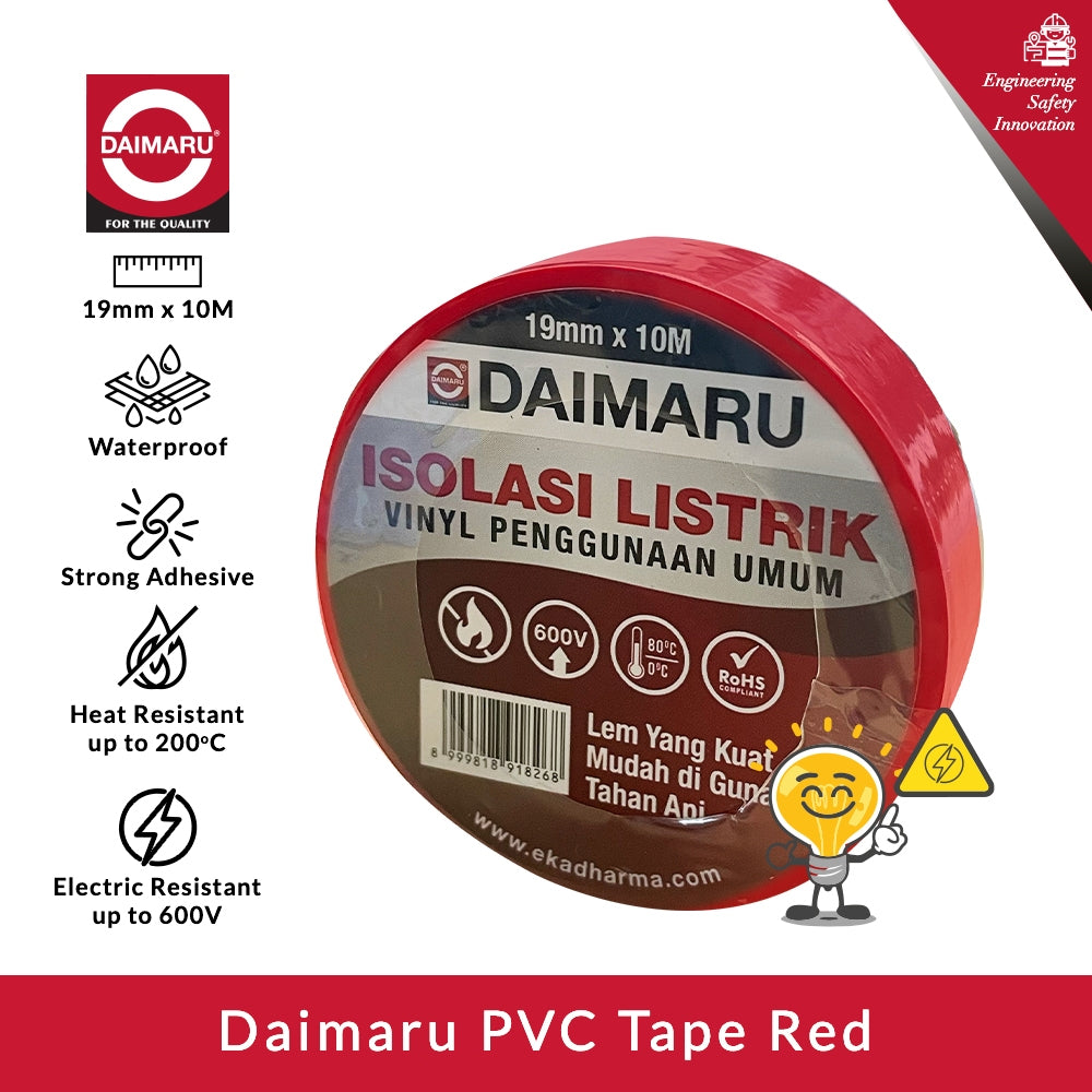 Daimaru PVC Insulation Tape Red 19mm x 10M Isolasi Listrik merah Kualitas Unggul Tahan Suhu & Kelembapan Ideal untuk Industri dan Rumah Tangga