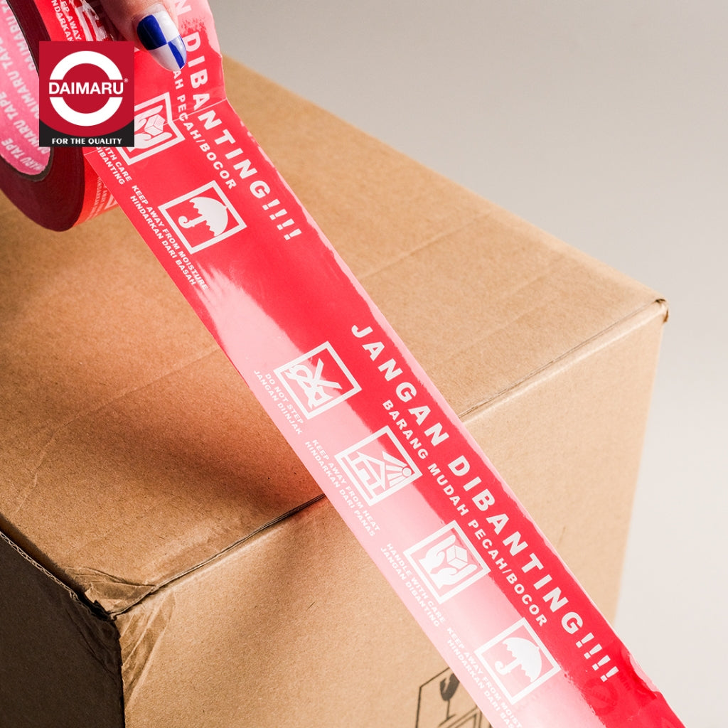 Daimaru OPP Printed Tape Lakban Jangan Dibanting 48mm x 100M Merah Putih Single Side Adhesive Waterproof Eco-Friendly