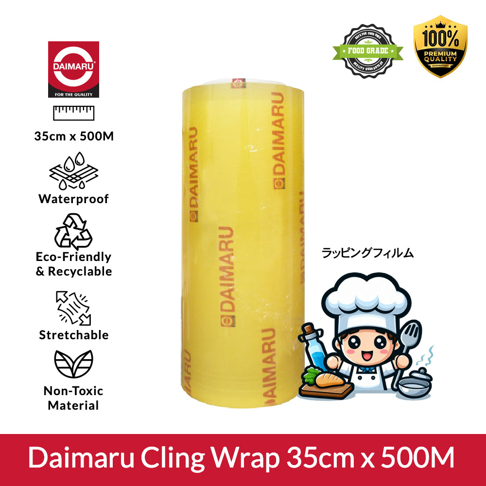 Daimaru Cling Wrap 35cm X 500M Tebal 12 Micron Food Grade Plastik Transparan Aman untuk Makanan dan Sayuran