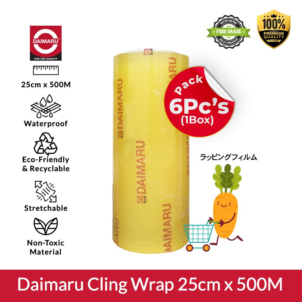 Daimaru Cling Wrap 25cm X 500M Tebal 12 Micron 6Pcs Food Grade Plastik Transparan Aman untuk Makanan dan Sayuran