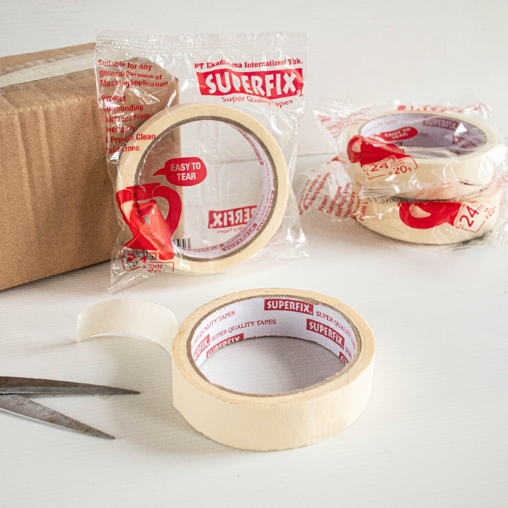Superfix Masking Tape 24mm x 20Yard Tidak Mudah Melekat Mudah Dilepas Lem Kuat Tahan Air Peel Off Dengan Mudah