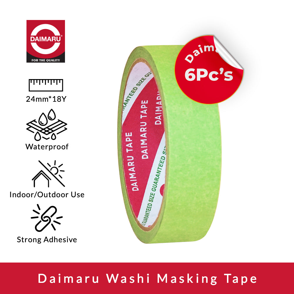 Daimaru Masking Tape Premium Washi Hijau 24 mm x 18 Yard 6 Pcs Untuk Finishing Cat & Dekorasi
