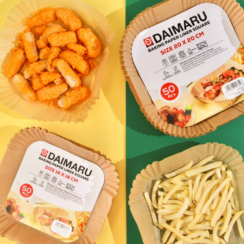 Daimaru Kertas Alas Air Fryer 50 Pcs Anti Lengket 16x16CM & 20x20CM Tahan Panas Minyak Sekali Pakai Murah - Kotak - Kitchenware