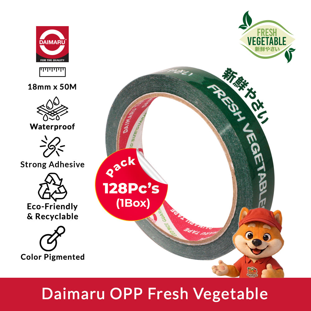 Daimaru OPP Fresh Vegetable 18mm x 50M 72Pcs Lakban Tahan Air Lem Kuat Ramah Lingkungan Cocok untuk Sayur-sayur Supermarket dan Pasar