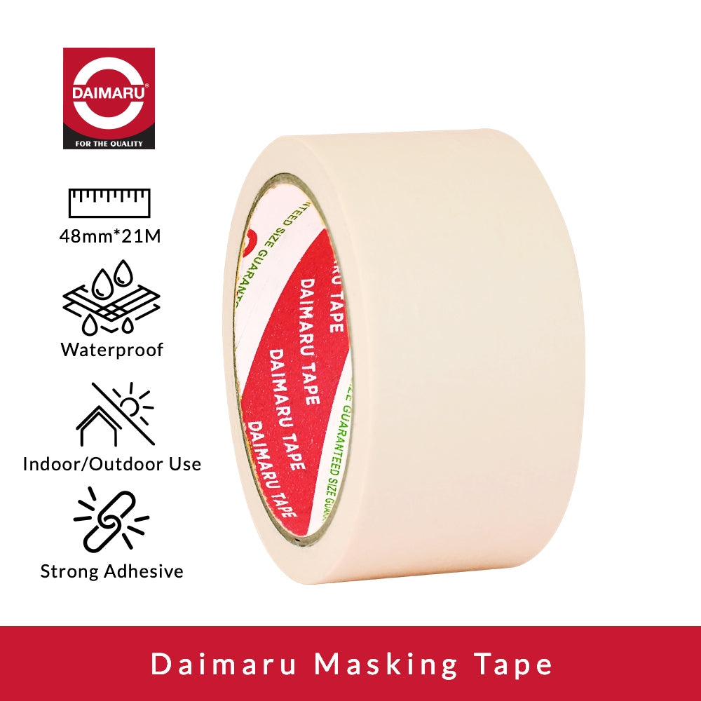 Daimaru Masking Tape Lakban Kertas Warna Cream 48mm x 21M Waterproof Single Side Adhesive Tahan Air untuk Pengecatan Mobil dan kanvas tanpa merusak permukaan