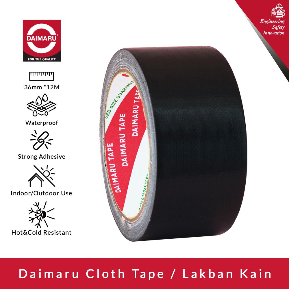 Daimaru Cloth Tape Black 36mm x 12M Lakban Kain Hitam Adhesive Natural Rubber Adhesive Waterproof dan Tahan Panas Dingin