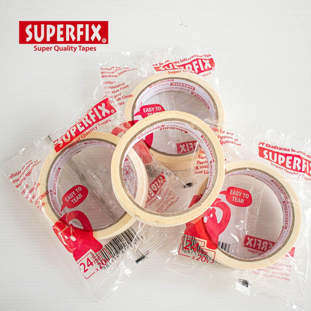Superfix Masking Tape 24mm x 20Yard Tidak Mudah Melekat Mudah Dilepas Lem Kuat Tahan Air Peel Off Dengan Mudah