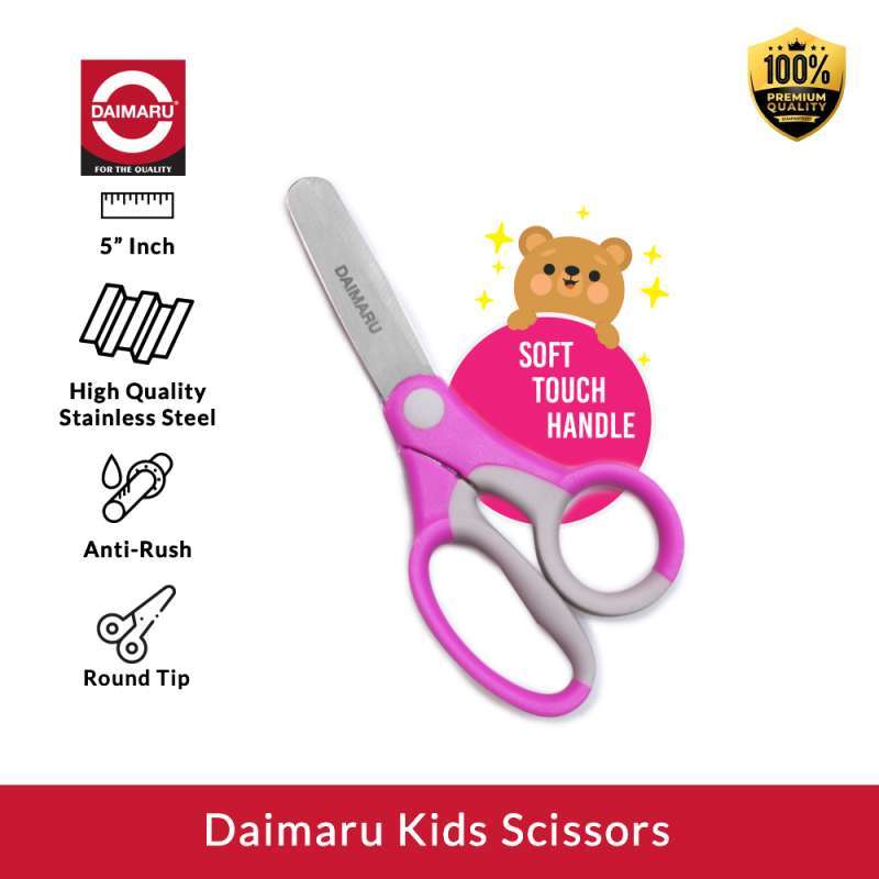 Daimaru Kids Stationery Scissor Gunting Anak 5 Inchi Stainless Steel Soft Touch Handle Anti-Rush Round Tip