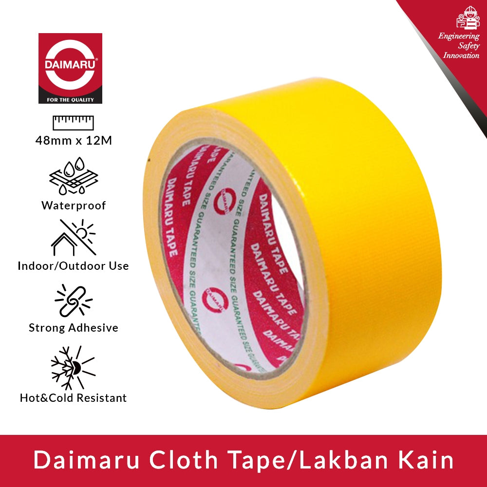 Daimaru Cloth Tape Kuning 48mm x 12M Lem Kain Tahan Air & Panas Adhesive Kuat Cocok untuk Kargo Berat Pameran