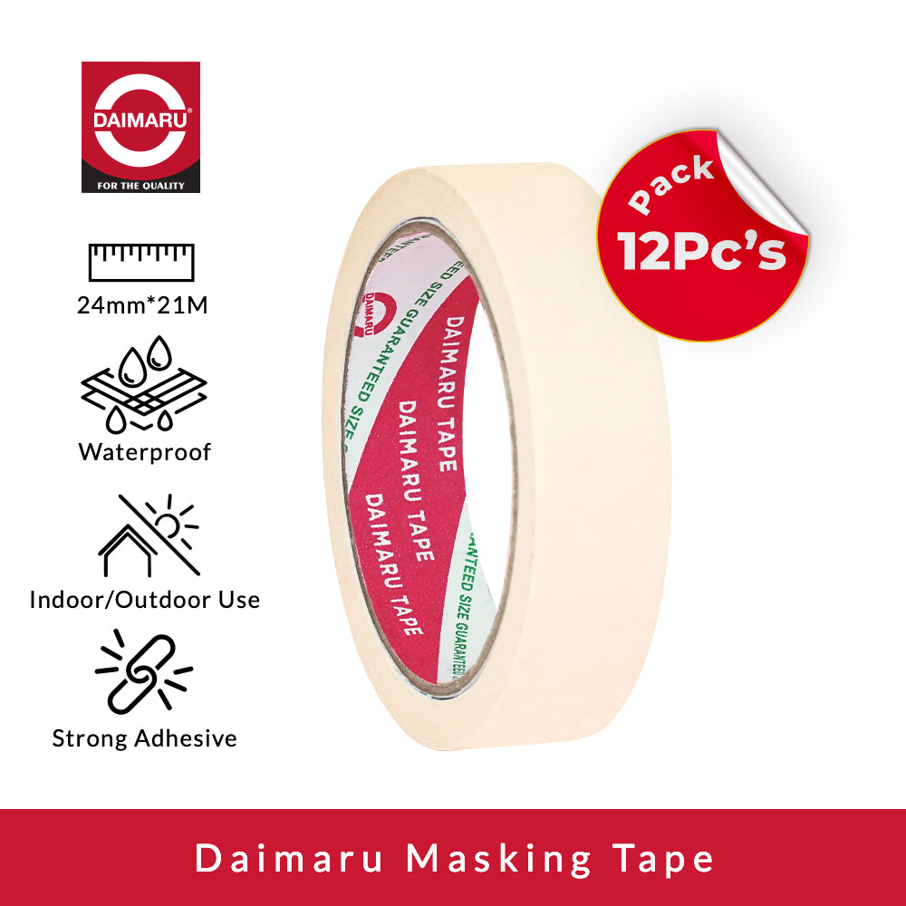 Daimaru Masking Tape Lakban Kertas Warna Cream 24 mm x 21 meter 12Pcs Tidak Merusak Cat, Mudah Dilepas, Cocok untuk Otomotif Dekorasi