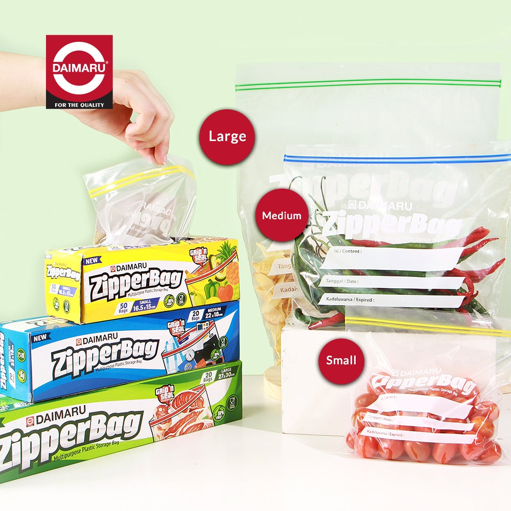 Daimaru Zipper Bag Large Isi 20 Pcs – Kantong Zip Lock BPA Free untuk Penyimpanan Makanan