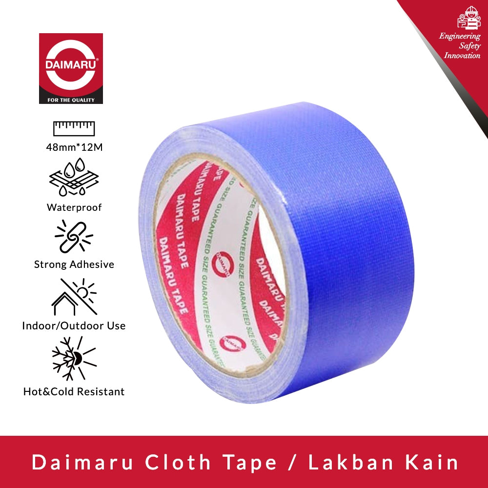 Daimaru Cloth Tape Lakban Kain Warna Biru 48mm x 12M Bahan Rayon & PolyEthilen Adhesive Natural Rubber Tahan Panas Dingin untuk Kargo Berat dan Penjilidan Buku
