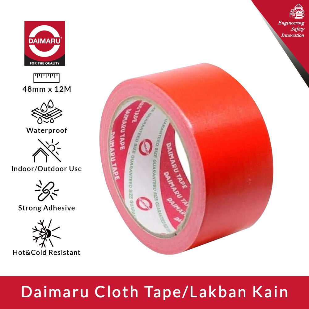 Daimaru Cloth Tape Lakban Kain Merah 48mm x 12 Meter Perekat Kuat, Fleksibel & Tahan Lama