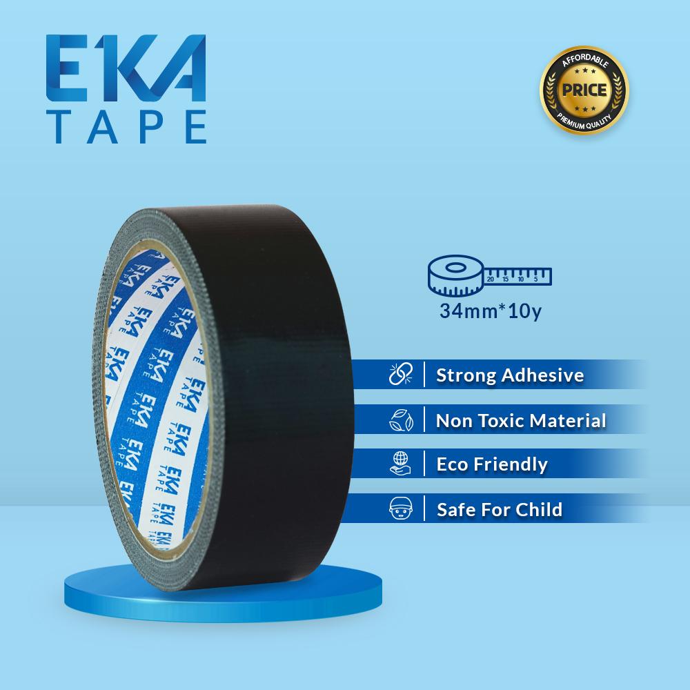 EKA Tape Cloth Tape Black 34mm x 10Y Lakban Kain Hitam dengan Lem 100% Natural Rubber Adhesive Hitam untuk Kargo Berat dan Penjilidan Buku