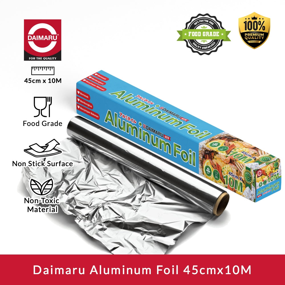 Daimaru Aluminium Foil Wrapping 45cm x 10M Non-Toxic Tahan Panas 200°C Ideal untuk BBQs & Penyimpanan Sisa Makanan