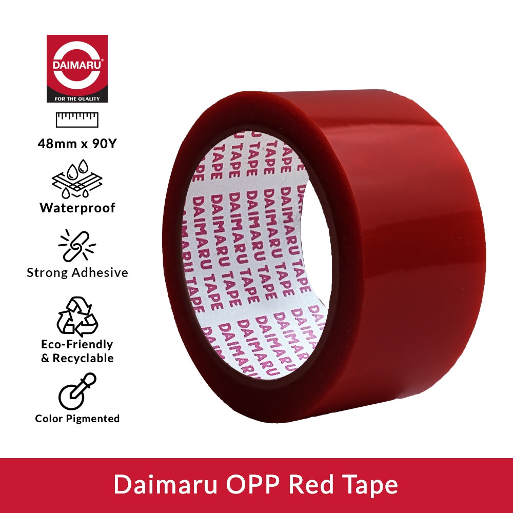 Daimaru OPP Tape Red 48mm x 90Y Lakban Plastik Merah Waterproof Strong Adhesive Eco-Friendly Recyclable Color Pigmented