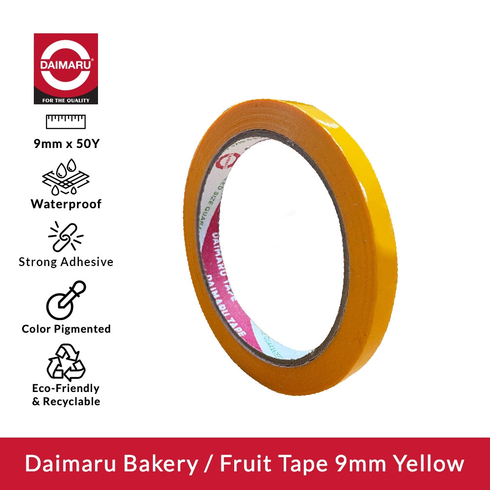 Daimaru Bakery / Fruit Tape 9mm x 50Y  Perekat Kuat & Warna Cerah Waterproof Eco-Friendly Fleksibel Mudah Digunakan untuk Kemasan Roti & Buah