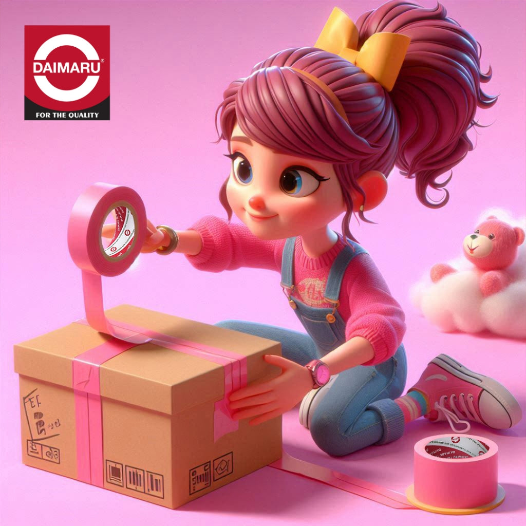Daimaru Cloth Tape Lakban Kain Warna Pink 48mm x 12M Lem Single Side Adhesive 100% Natural Rubber Adhesive Tahan Air & Panas Cocok untuk Kargo Berat dan Penjilidan Buku