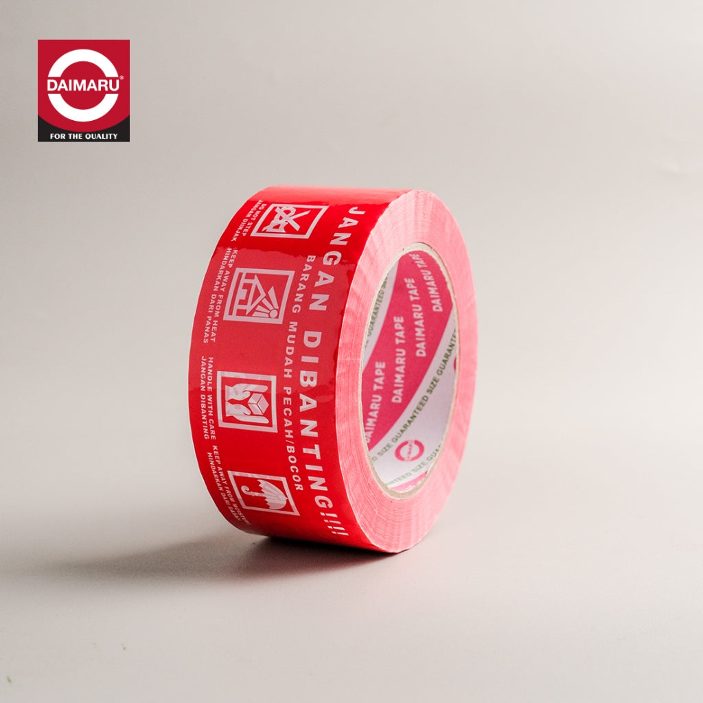 Daimaru OPP Printed Tape Lakban Jangan Dibanting 48mm x 100M isi 48Pcs Merah Putih Single Side Adhesive Waterproof Eco-Friendly