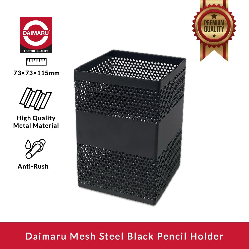 Daimaru Mesh Steel Black Pencil Holder Tempat Pensil Baja Premium High Quality