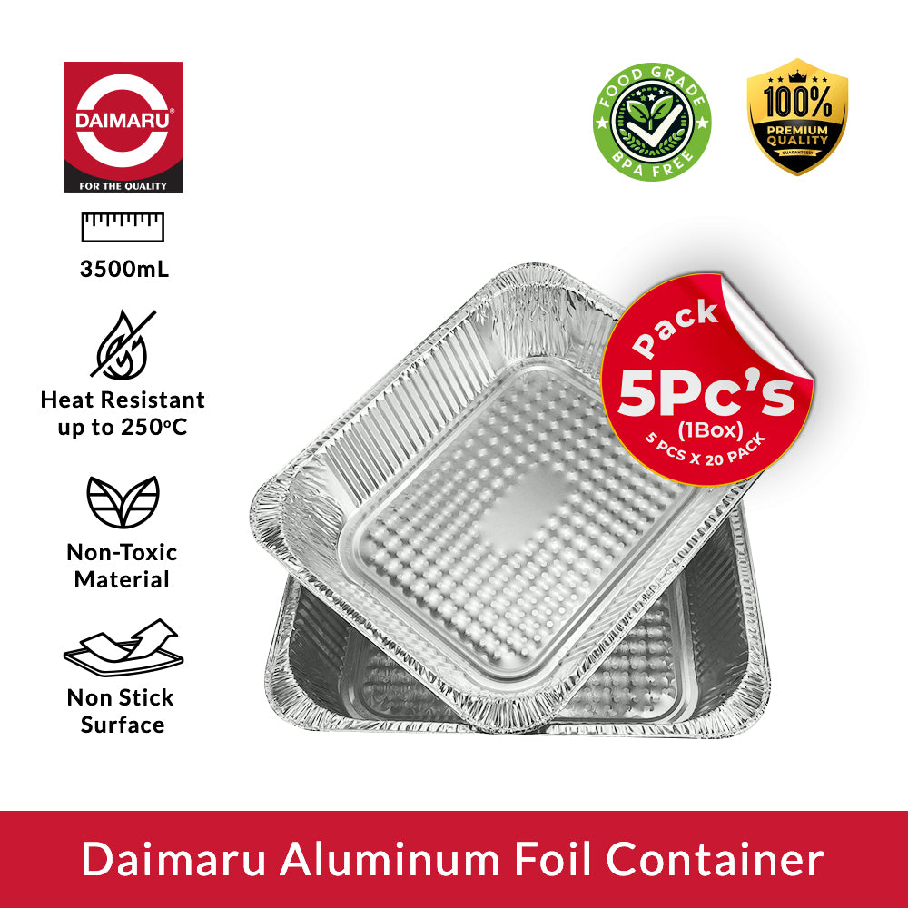 Daimaru Aluminium Foil Tray 3500ml 20 Pack 5Pcs/Pack Wadah Aluminium Besar Jumbo Tahan Panas Catering