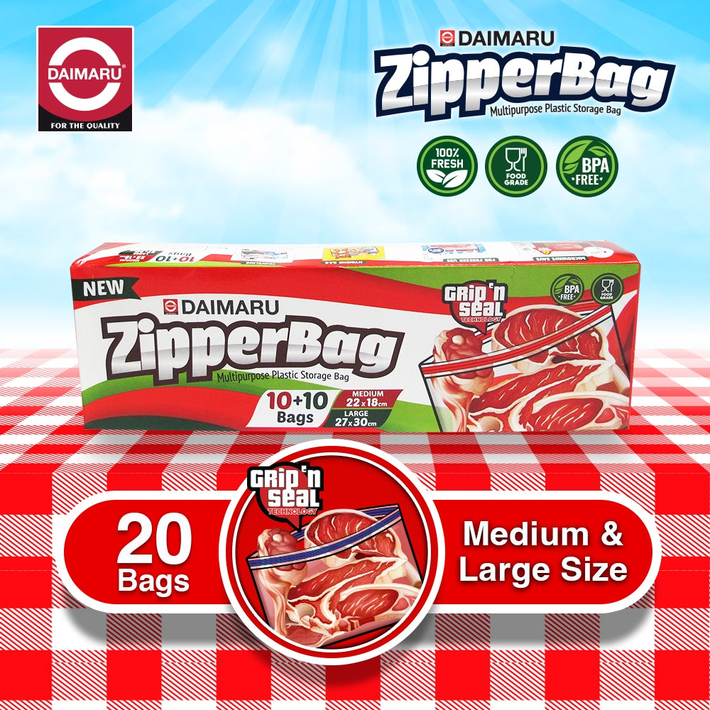 Daimaru Zipper Bag Mix Medium & Large Isi 20 Pcs – Kantong Zip Lock BPA Free Penyimpanan Makanan