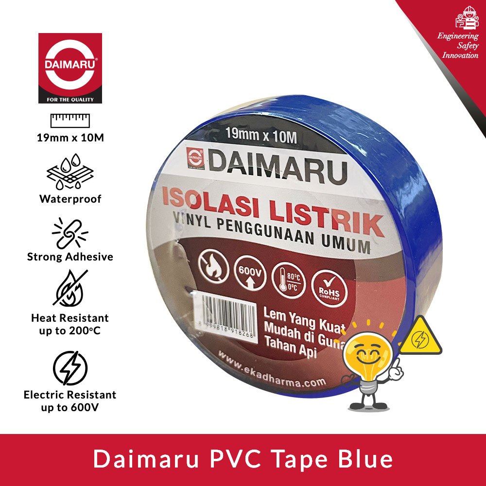 Daimaru PVC Insulation Tape Blue 19mm x 10M Isolasi Listrik BiruTahan Suhu Ekstrem & Kelembapan Kualitas Unggul untuk Industri dan Rumah Tangga
