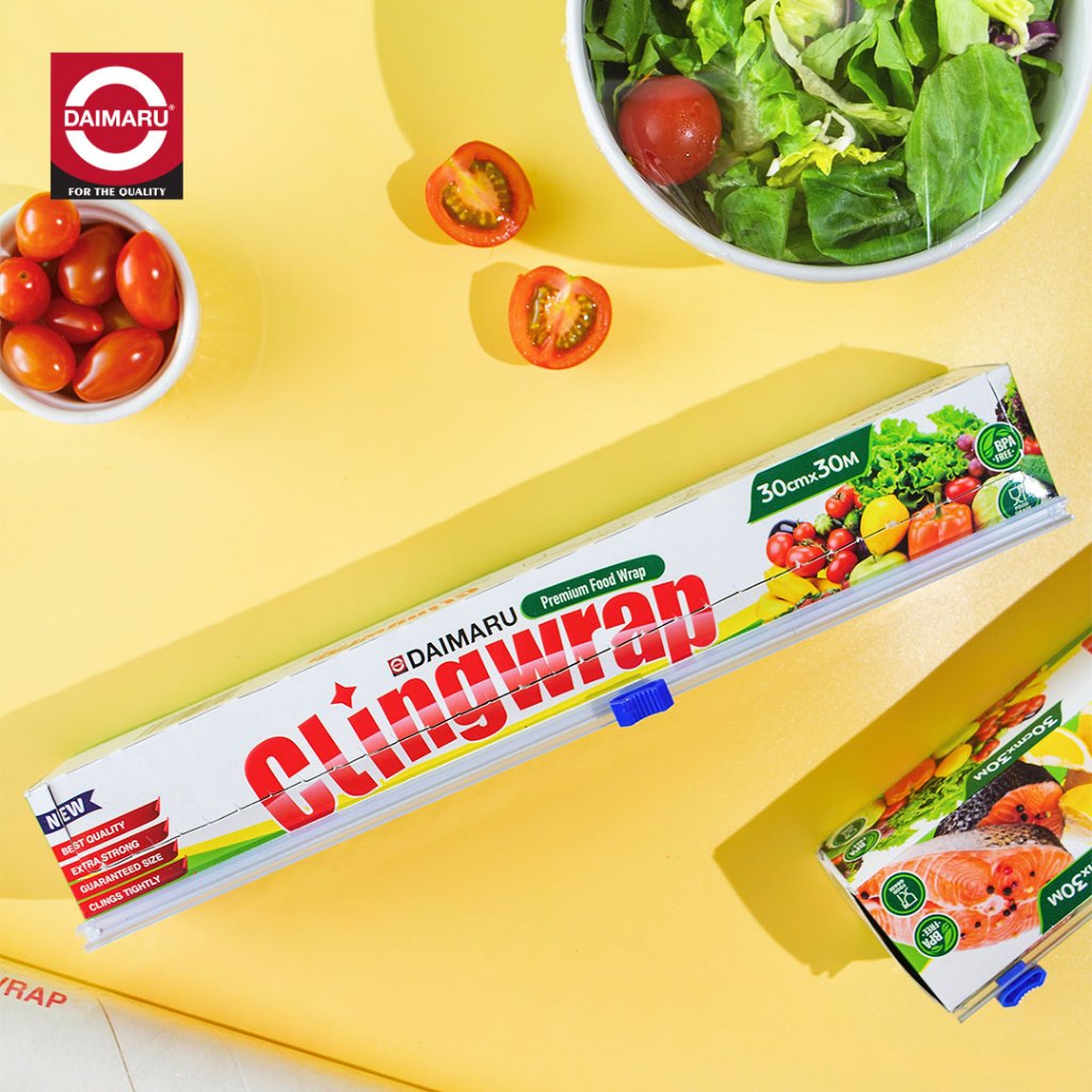 Daimaru Cling Wrap Food Grade 30 cm x 30 M Plastik Pembungkus Aman Ramah Lingkungan dengan Pisau Baru Zip Safe Jaga Kesegaran Makanan