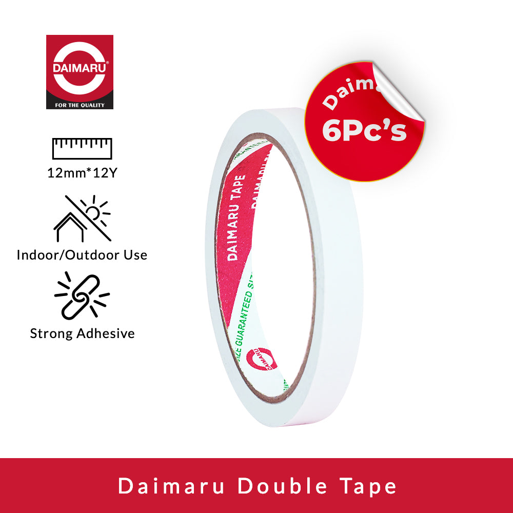 Daimaru Double Tape 12mm x 12Y isi 6 Pcs Lem Kertas Kuat Tidak Merusak Bahan Cocok untuk Menyambung Kertas Penempel Kulit Tas Segel Amplop